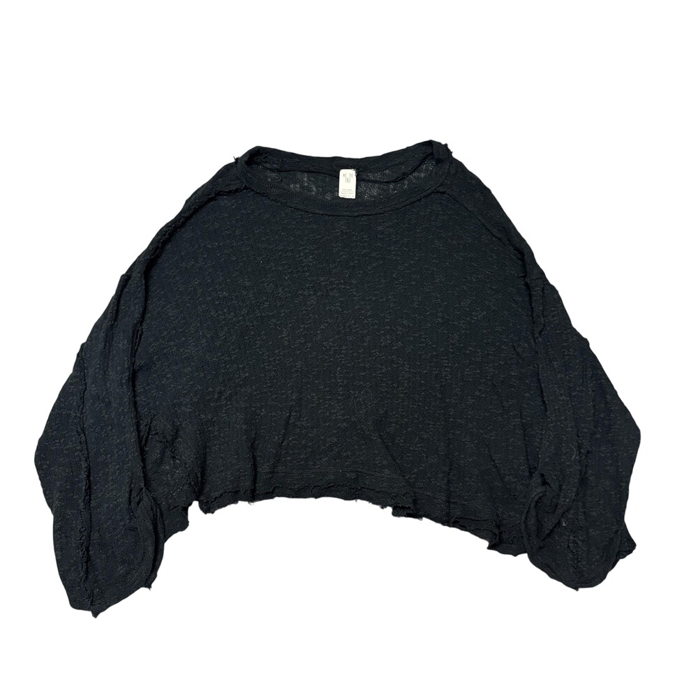 We The Free people Sweater Womens Small Black Waffle Knit Dolman Sleeve Cropped